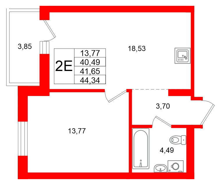 Квартира в ЖК «Брусника в Новоселье», 1 комнатная, 44.34 м², 6 этаж