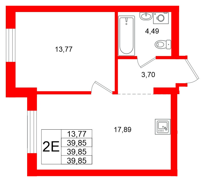 Квартира в ЖК «Брусника в Новоселье», 1 комнатная, 39.85 м², 3 этаж