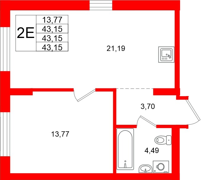 Квартира в ЖК «Брусника в Новоселье», 1 комнатная, 43.15 м², 4 этаж