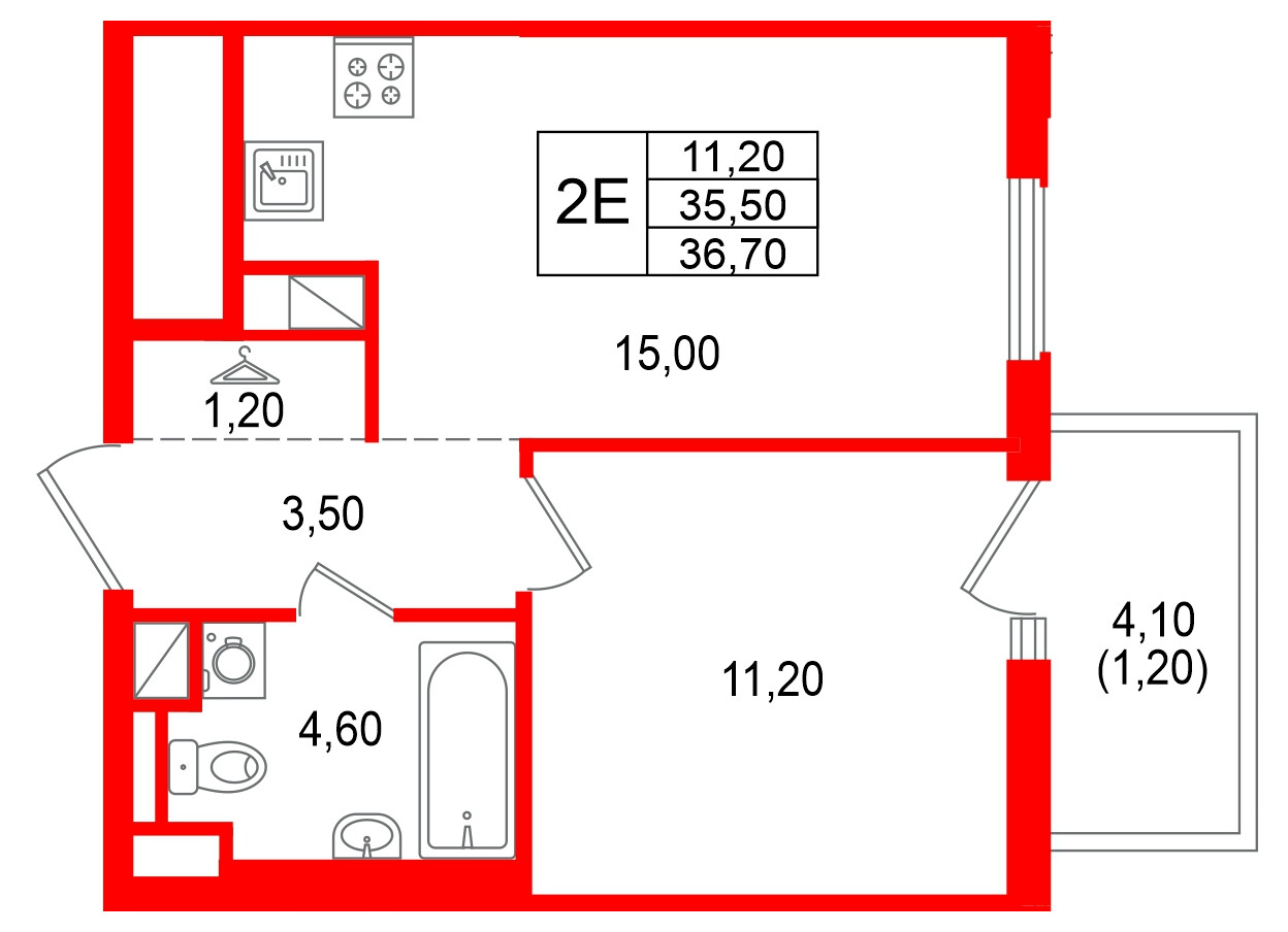 Квартира в ЖК Янила Форест, 1 комнатная, 36.7 м², 6 этаж