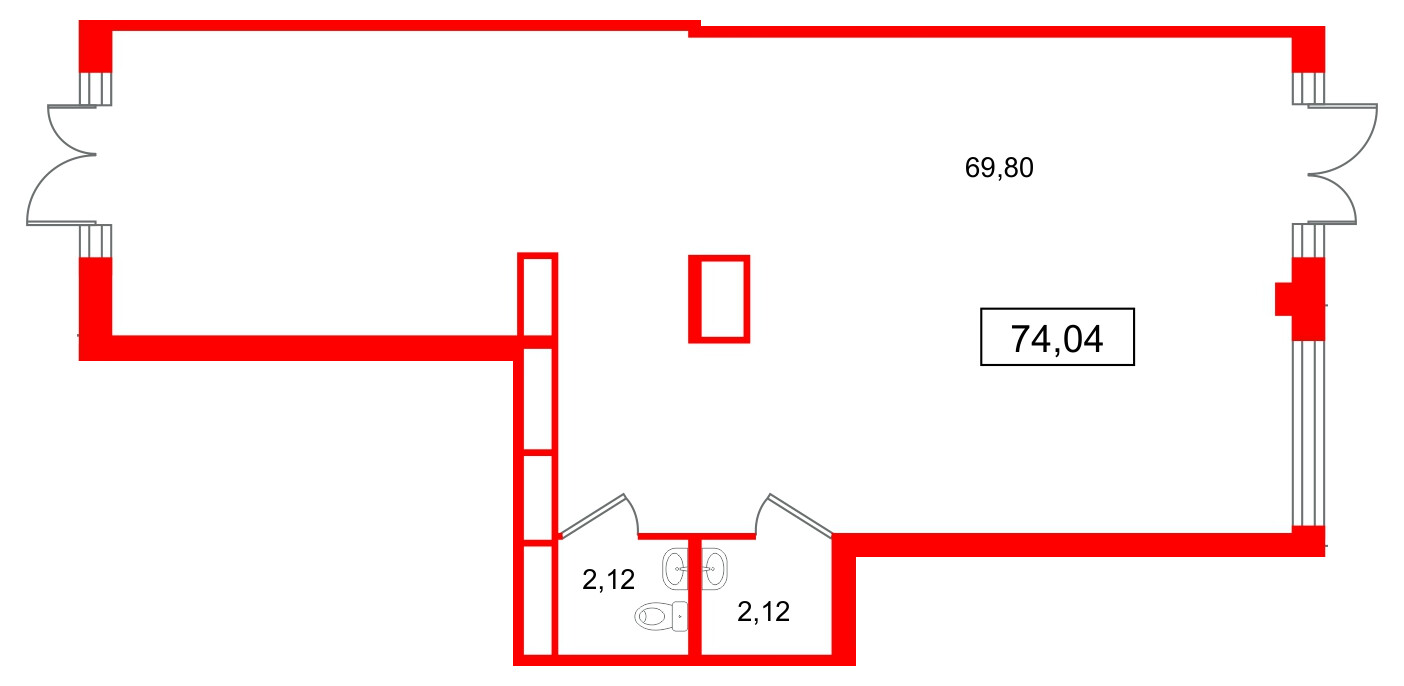 Помещение в ЖК Дубровский, 74.04 м², 1 этаж