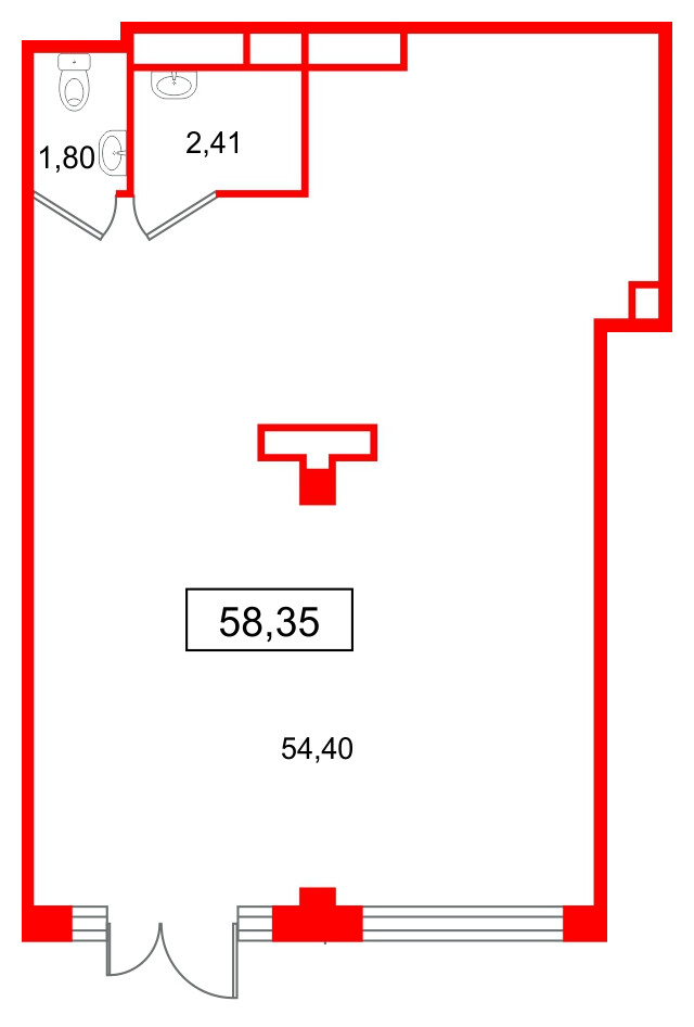 Помещение в ЖК Дубровский, 58.35 м², 1 этаж