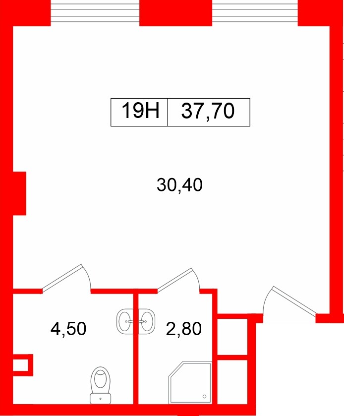 Помещение в ЖК Большая Охта., 37.7 м², 2 этаж