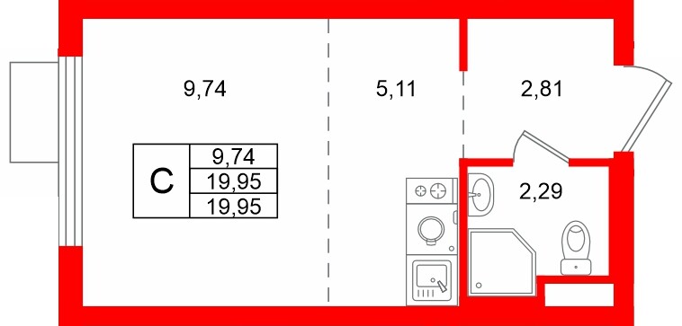 Квартира в ЖК «Заречный парк», студия, 19.95 м², 3 этаж