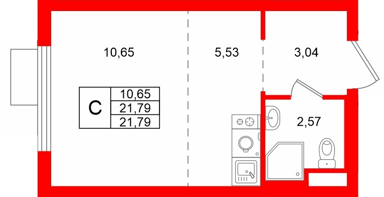 Квартира в ЖК «Заречный парк», студия, 21.79 м², 4 этаж