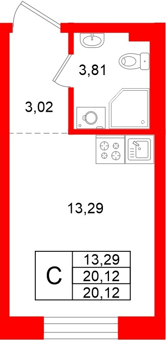 Квартира в ЖК «Аннино Сити», студия, 20.12 м², 1 этаж