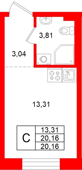 Квартира в ЖК «Аннино Сити», студия, 20.16 м², 1 этаж