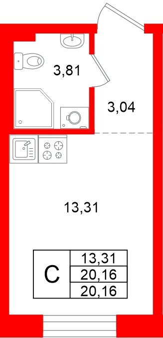 Квартира в ЖК «Аннино Сити», студия, 20.16 м², 1 этаж