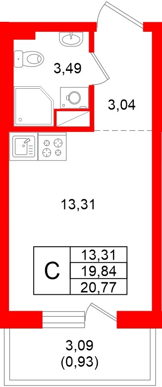 Квартира в ЖК «Аннино Сити», студия, 20.77 м², 2 этаж