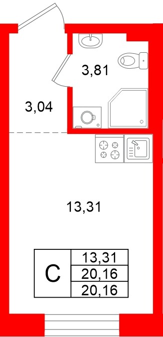 Квартира в ЖК «Аннино Сити», студия, 20.16 м², 1 этаж