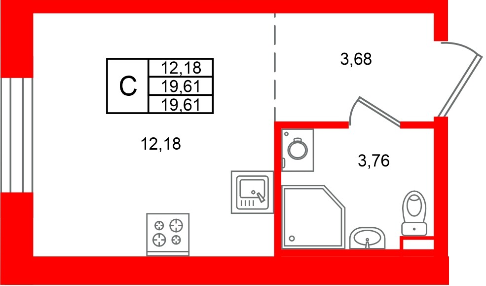 Квартира в ЖК «Аннино Сити», студия, 19.61 м², 1 этаж