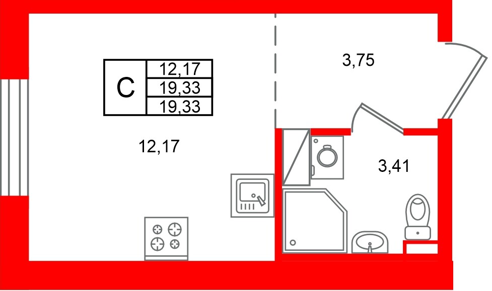 Квартира в ЖК «Аннино Сити», студия, 19.33 м², 4 этаж
