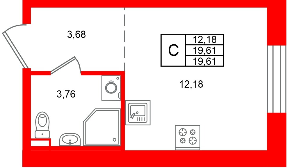 Квартира в ЖК «Аннино Сити», студия, 19.61 м², 1 этаж
