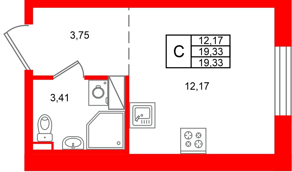 Квартира в ЖК «Аннино Сити», студия, 19.33 м², 2 этаж