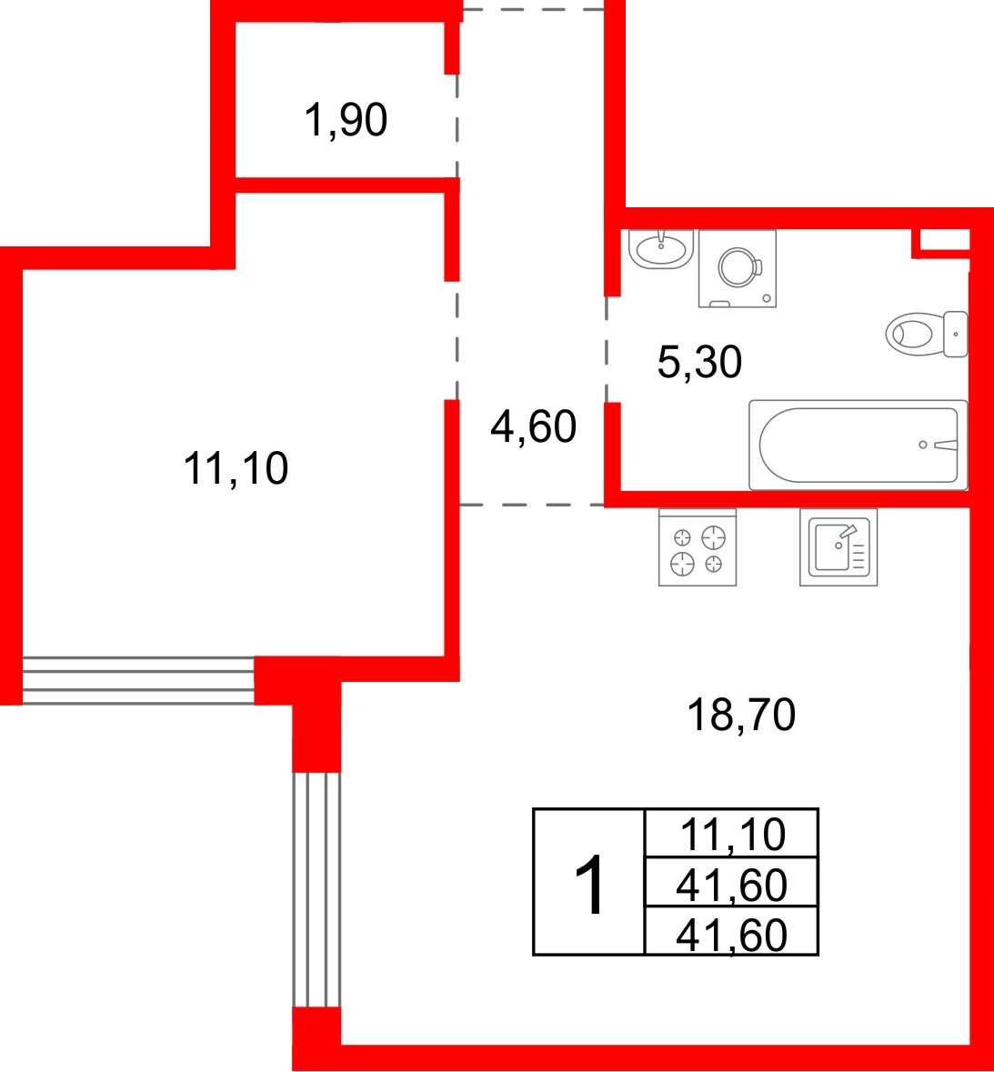 Квартира в ЖК «Плюс Пулковский», 1 комнатная, 41.6 м², 2 этаж