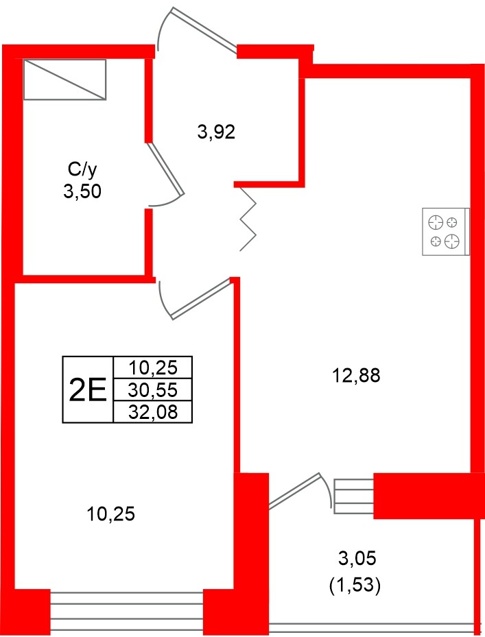 Квартира в ЖК Квартал Уютный, 1 комнатная, 32.08 м², 8 этаж