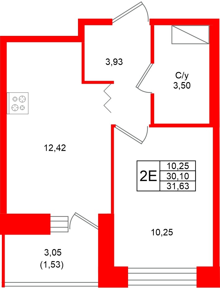 Квартира в ЖК Квартал Уютный, 1 комнатная, 31.63 м², 6 этаж