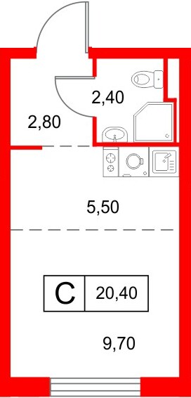 Планировка — Студия квартира, 20,4 м² в ЖК «Янинский Лес»