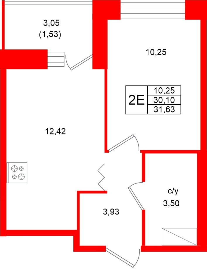 Квартира в ЖК Квартал Уютный, 1 комнатная, 31.63 м², 7 этаж