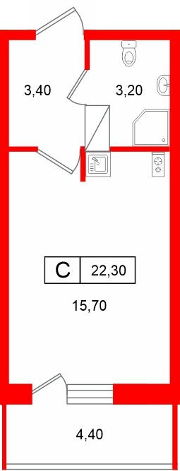 Планировка — Студия квартира, 22,3 м² в ЖК «Полис Лаврики»