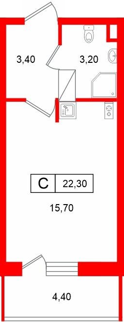 Планировка — Студия квартира, 22,3 м² в ЖК «Полис Лаврики»