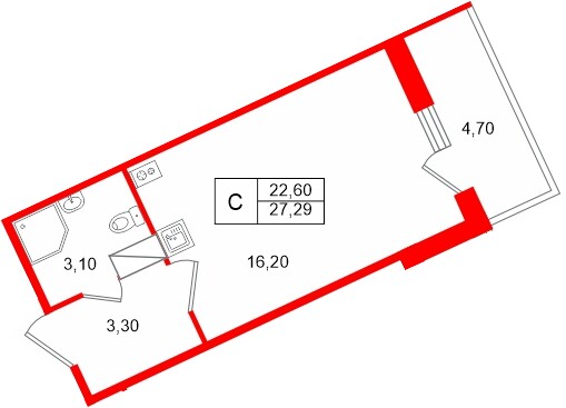Планировка — Студия квартира, 22,6 м² в ЖК «Полис Лаврики»