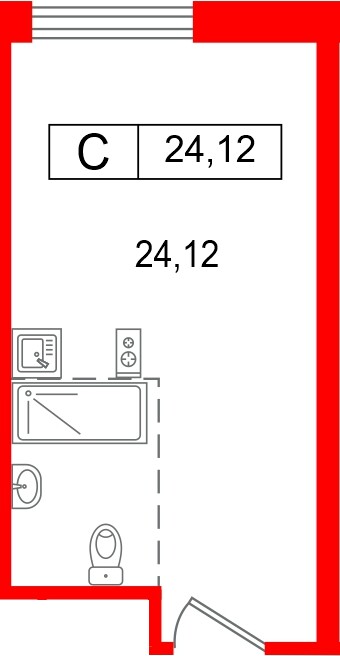 Планировка — Студия квартира, 24,1 м² в ЖК «Арт Плаза»