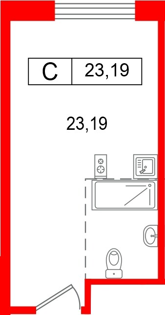 Планировка — Студия квартира, 23,2 м² в ЖК «Арт Плаза»