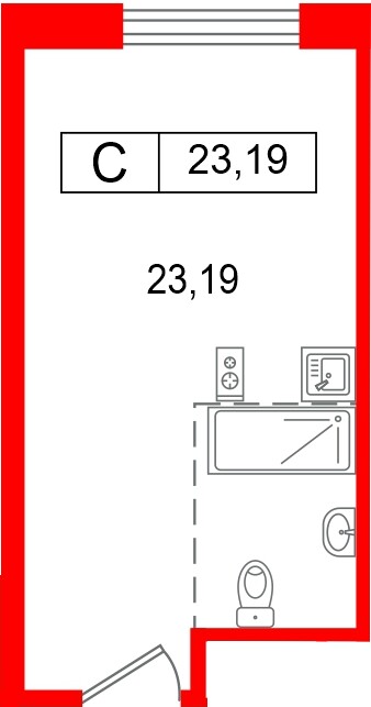 Планировка — Студия квартира, 23,2 м² в ЖК «Арт Плаза»