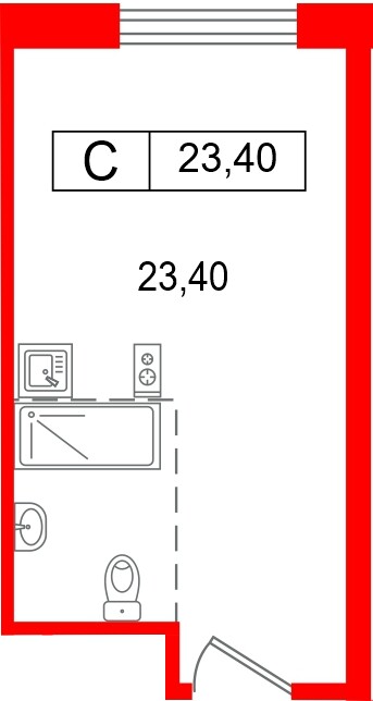 Планировка — Студия квартира, 23,4 м² в ЖК «Арт Плаза»