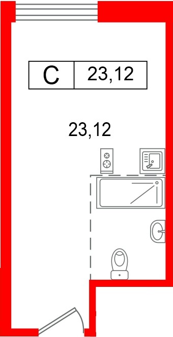 Планировка — Студия квартира, 23,1 м² в ЖК «Арт Плаза»