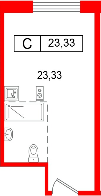 Планировка — Студия квартира, 23,3 м² в ЖК «Арт Плаза»