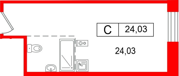 Планировка — Студия квартира, 24,0 м² в ЖК «Арт Плаза»