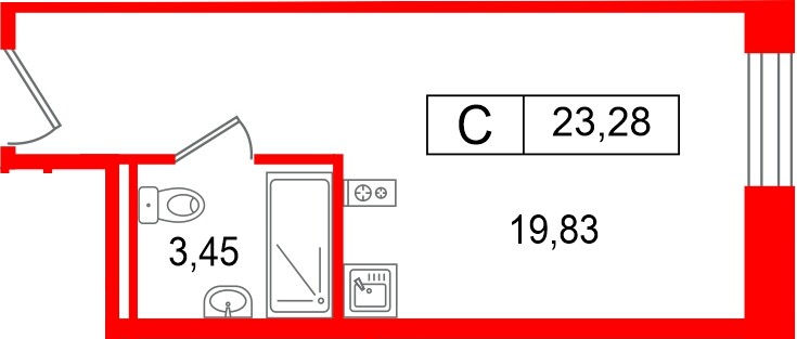 Планировка — Студия квартира, 23,3 м² в ЖК «Арт Плаза»