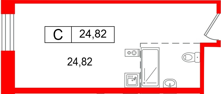 Планировка — Студия квартира, 24,8 м² в ЖК «Арт Плаза»