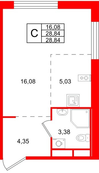 Планировка — Студия квартира, 28,8 м² в ЖК «Романовка»