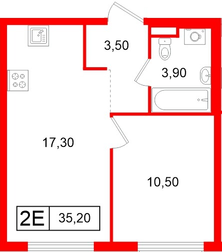 Планировка — 1-комн квартира, 35,2 м² в ЖК «Таллинский парк»