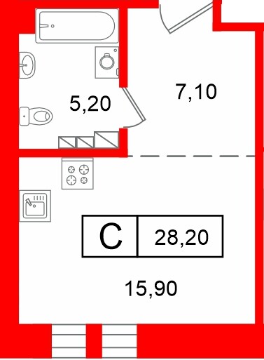 Планировка — Студия квартира, 28,2 м² в ЖК «Светоч»