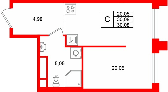 Планировка — Студия квартира, 30,1 м² в ЖК «Траектория.Софийская»