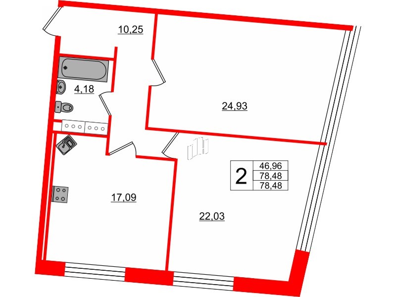 Апартаменты в ЖК Апарт-отель Next, 2 комнатные, 79.8 м², 11 этаж