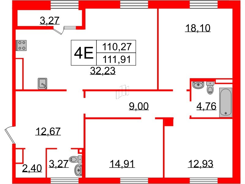 Квартира в ЖК Neva Haus, 3 комнатная, 112.2 м², 9 этаж