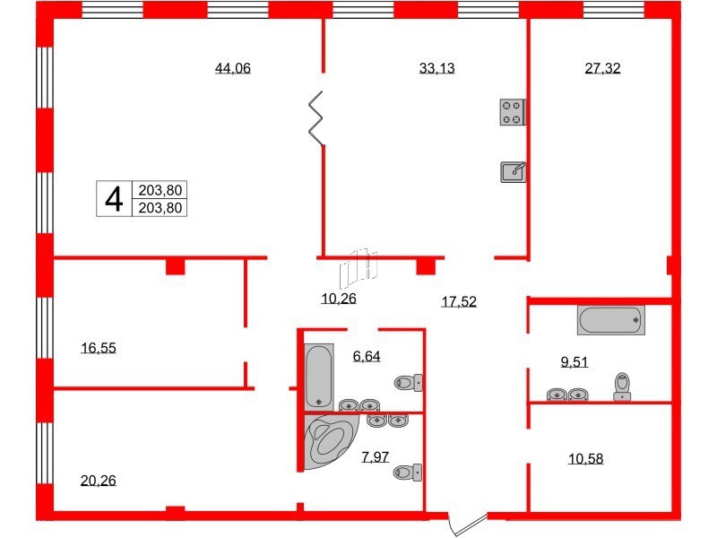 Квартира в ЖК Neva Haus, 4 комнатная, 204 м², 1 этаж