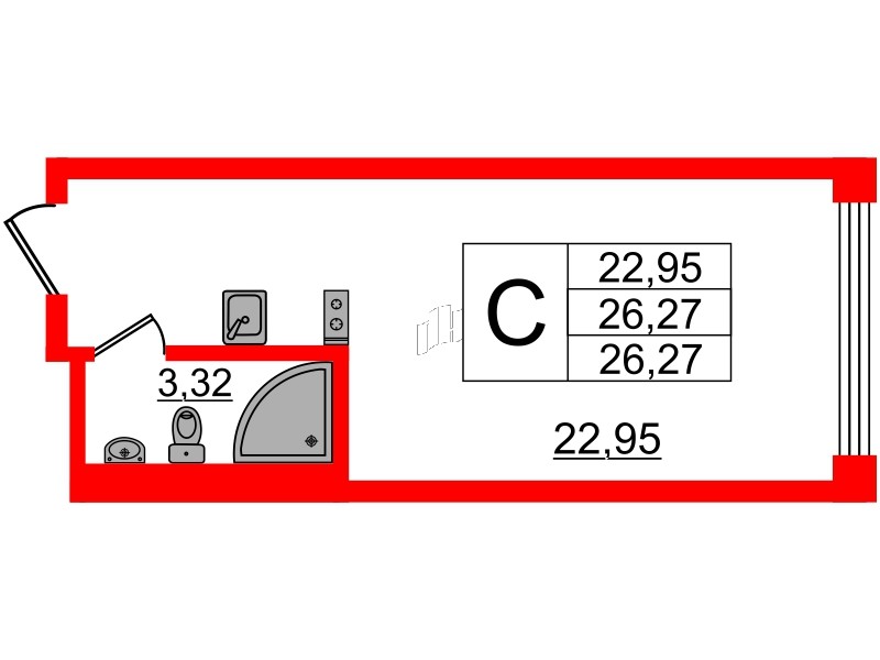 Апартаменты в ЖК VALO, студия, 25.9 м², 15 этаж