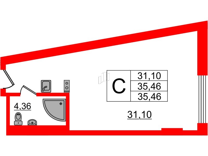 Апартаменты в ЖК VALO, студия, 35 м², 3 этаж