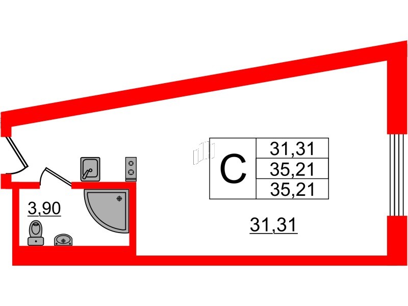 Апартаменты в ЖК VALO, студия, 35.1 м², 11 этаж