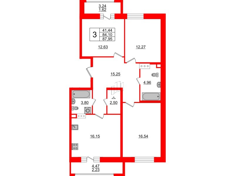 Квартира в ЖК Modum, 3 комнатная, 87.95 м², 7 этаж