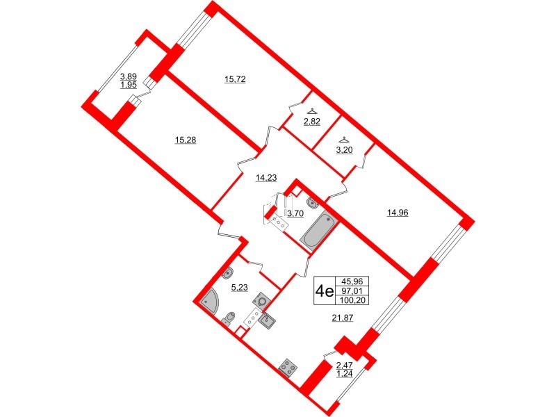 Квартира в ЖК Modum, 3 комнатная, 100.2 м², 5 этаж