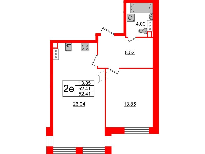 Квартира в ЖК Modum, 1 комнатная, 52.41 м², 4 этаж