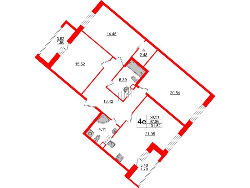 Квартира в ЖК Modum, 3 комнатная, 101.52 м², 9 этаж