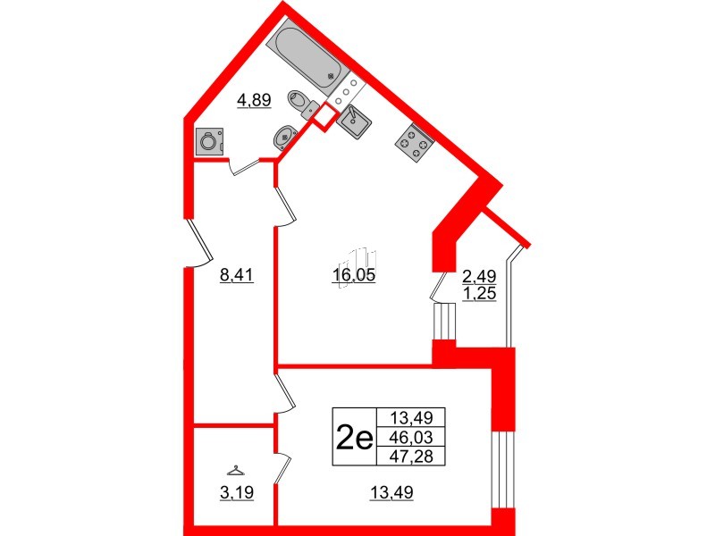 Квартира в ЖК Modum, 1 комнатная, 47.28 м², 4 этаж